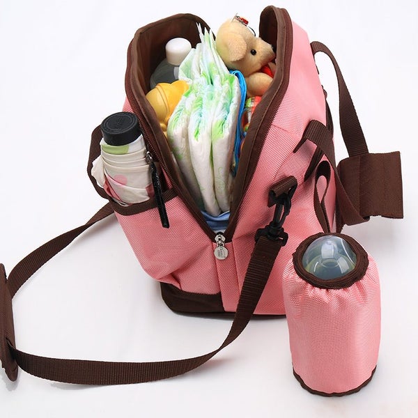 2PCS SET Waterproof Multifunctional Baby Nappy Bag Pink Carousel 4