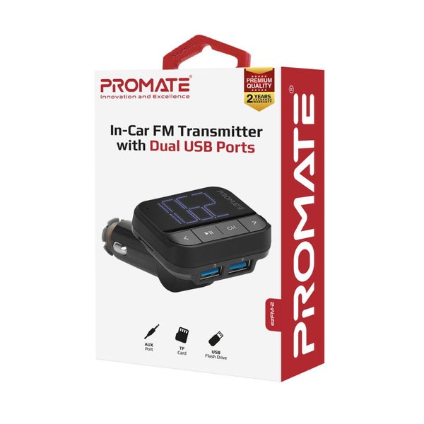 PROMATE Wireless InCar FM Transmitter - Playback from USB / MicroUSB / AUX 3.5mm Carousel 7