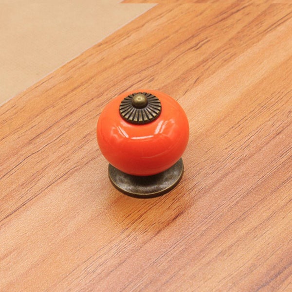 Ceramic Drawer Knob Round Shape A02 - Orange Carousel 1