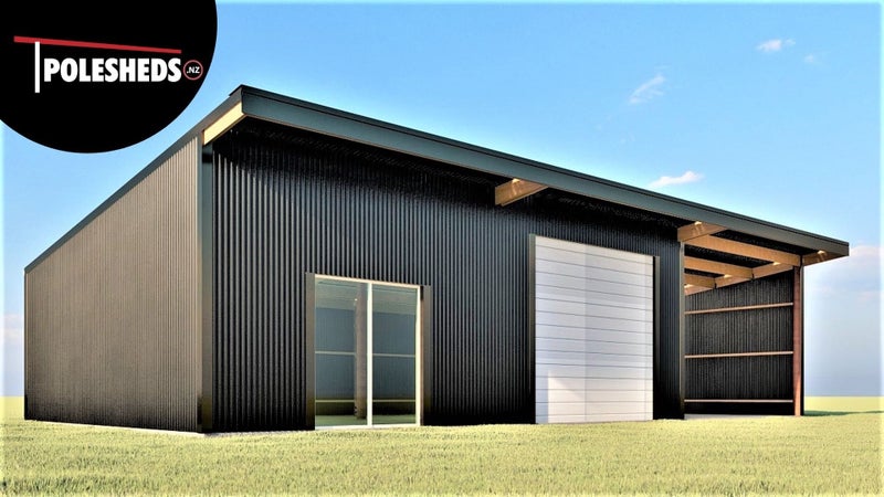 Farm Shed Kitset Lean-to 3 Bay 2 Enclosed with Roof Extension 108sqm -PLANS ONLY Carousel 1