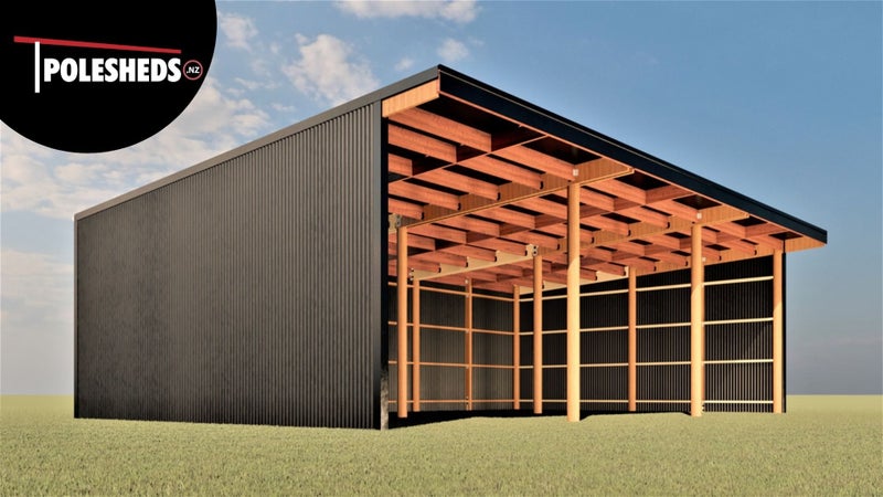 Farm Shed Kitset Lean-to 3 Bay Open with Roof Extension 96sqm Carousel 1