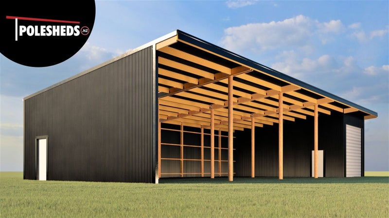 Farm Shed Kitset Lean-to 5 Bay 1 Enclosed with Roof Extension 210sqm Carousel 1