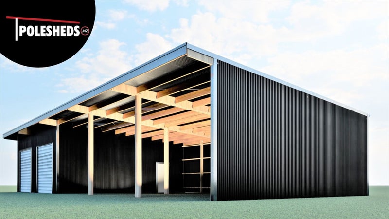 Farm Shed Kitset Lean-to 5 Bay 2 Enclosed with Roof Extension 189sqm Carousel 1