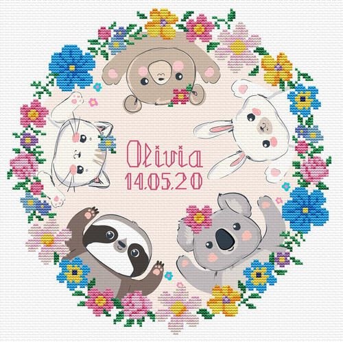 Needle Art World No-Count Cross Stitch Kit - Sweet Baby Birth Sampler Carousel 1