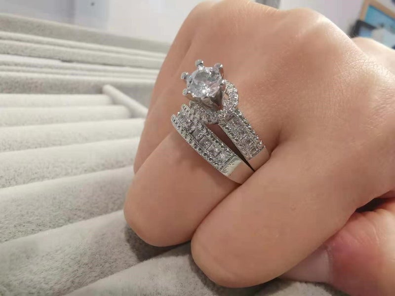 2Pcs Promise Diamond Rings White Gold Ring Jewellery *Local Clearance* Carousel 1