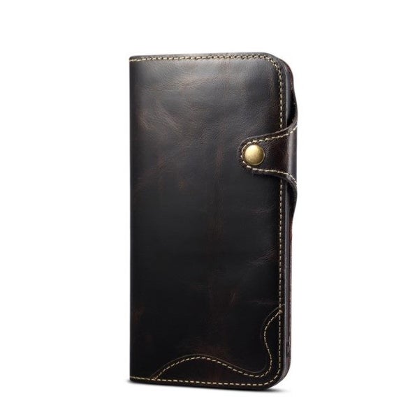 Genuine Vintage Oil Wax Leather Wallet Case for iPhone 12 mini Carousel 1