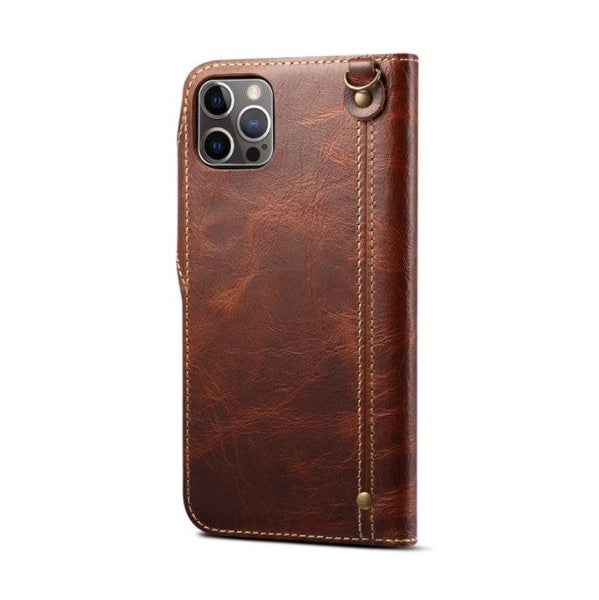 Genuine Vintage Oil Wax Leather wallet case for iPhone 14 Pro Carousel 2