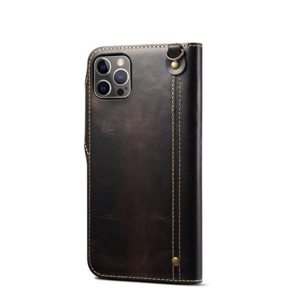 Genuine Vintage Oil Wax Leather wallet case for iPhone 13 Pro Carousel 2