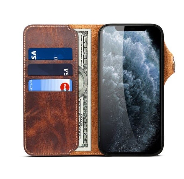 Genuine Vintage Oil Wax Leather Wallet Case for iPhone XR Carousel 2