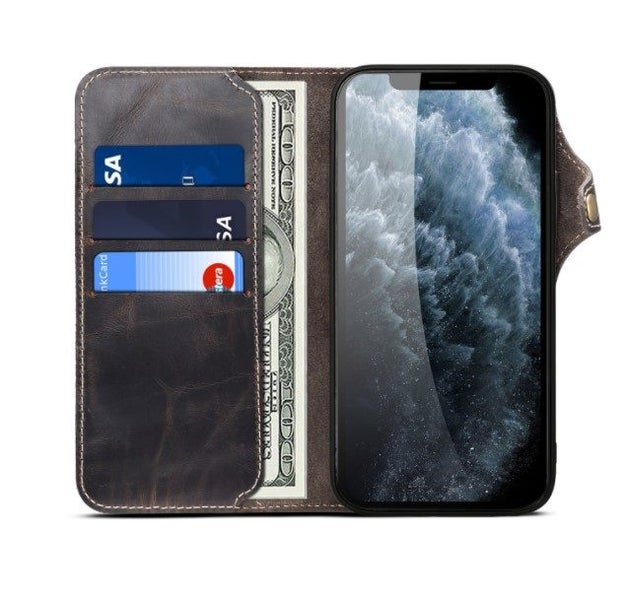 Genuine Vintage Oil Wax Leather Wallet Case for iPhone 12 mini Carousel 2