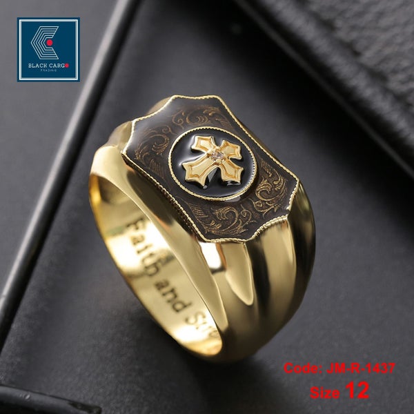 Brand New Men's Ring Gold Onyx Cross Ring Religious Jewellery *Clearance* Carousel 1