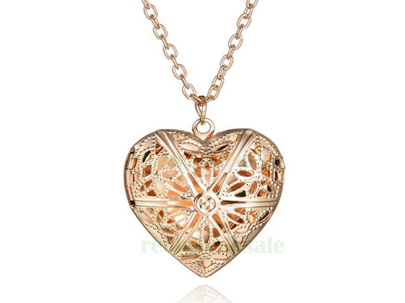 Heart Pendant Necklace Love Heart Locket Necklace Gold Plated Carousel 1