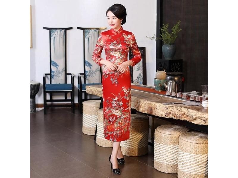 Plus Size XXXL Women Classic Cheongsam Rayon Floral Elegant Evening Party Dress Carousel 1