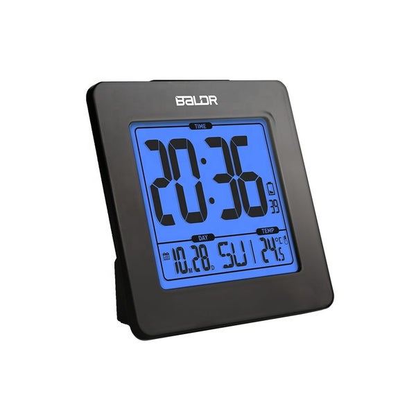 DIGITAL SQUARE ALARM CLOCK WITH BLUE BACK LIGHT & CALENDAR BLACK Carousel 1