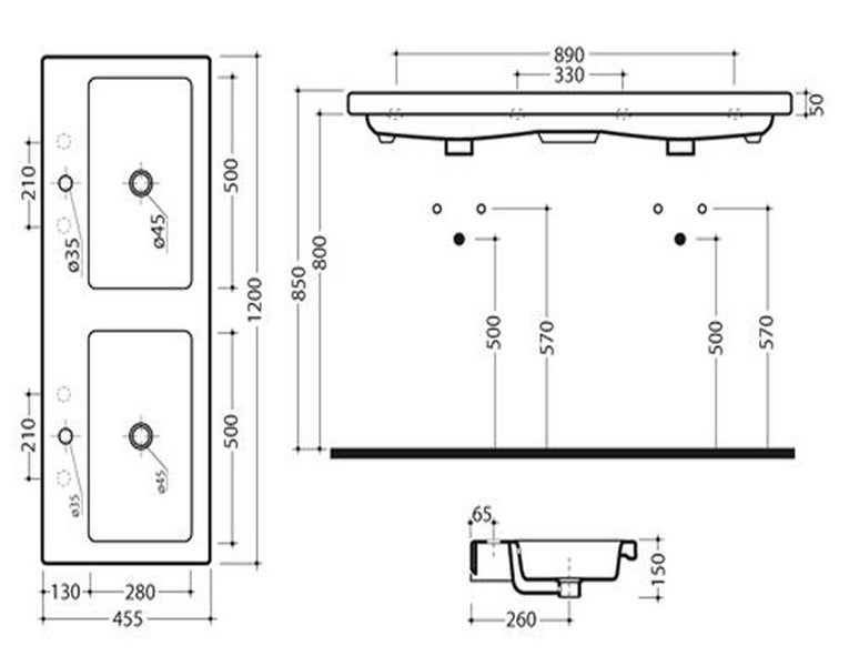 DELETED LINE - BOX 1200 X 455 WASHBASIN DOUBLE BASIN 2 TAPHOLE WALL HUNG62863866152963111