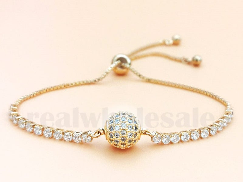 CZ Bead Bracelet / 18KGP Yellow Gold Carousel 1