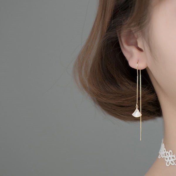 925 Sterling Silver Gold Plated Shell Threader Earrings | 74mm | Gift Boxed63617625968386113