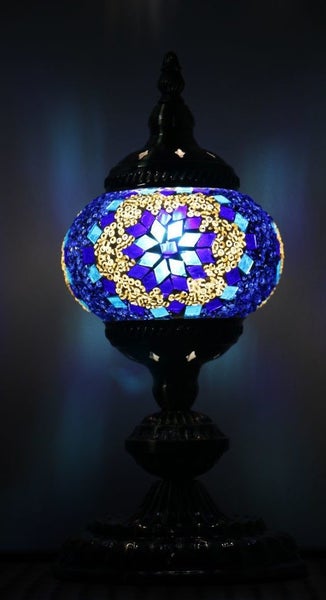 Turkish Mosaic Table Lamp Blue With Large Elegant Base - 33cm Carousel 1