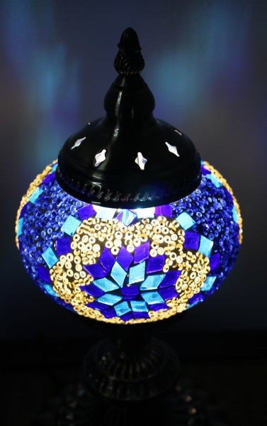 Turkish Mosaic Table Lamp Blue With Large Elegant Base - 33cm Carousel 2