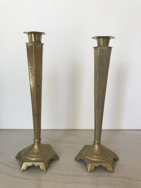 pair of old chinese brass candle holders Carousel 2