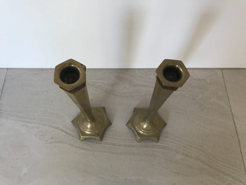 pair of old chinese brass candle holders Carousel 3