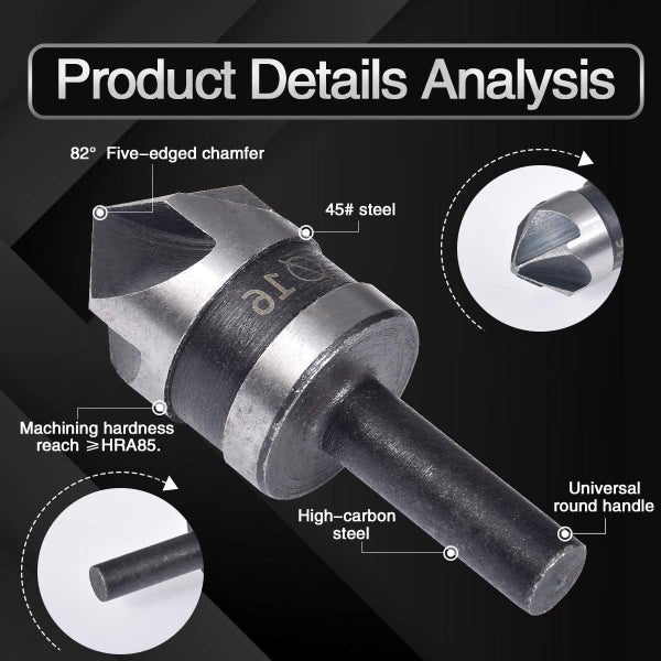 3PCS 1/4 Inch Hex Shank 5 Flute 90 Degree Chamfering Countersink Drill Bit Set Carousel 20