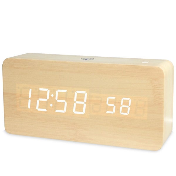 TODO Rechargeable LED Digital Alarm Clock Woodgrain USB Android iOS Control A... Carousel 1