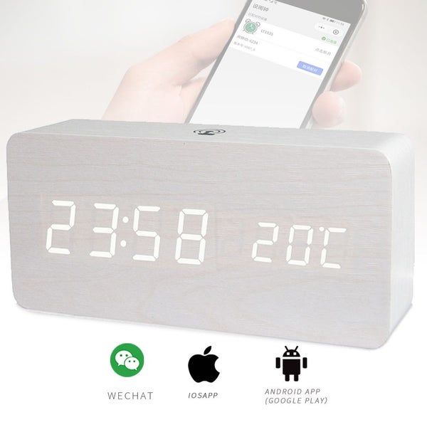 TODO Rechargeable LED Digital Alarm Clock Woodgrain USB Android iOS Control A... Carousel 2