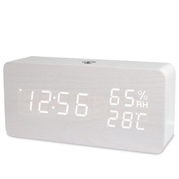 TODO LED Digital Alarm Clock Rechargeable Woodgrain USB Android iOS Control A... Carousel 1