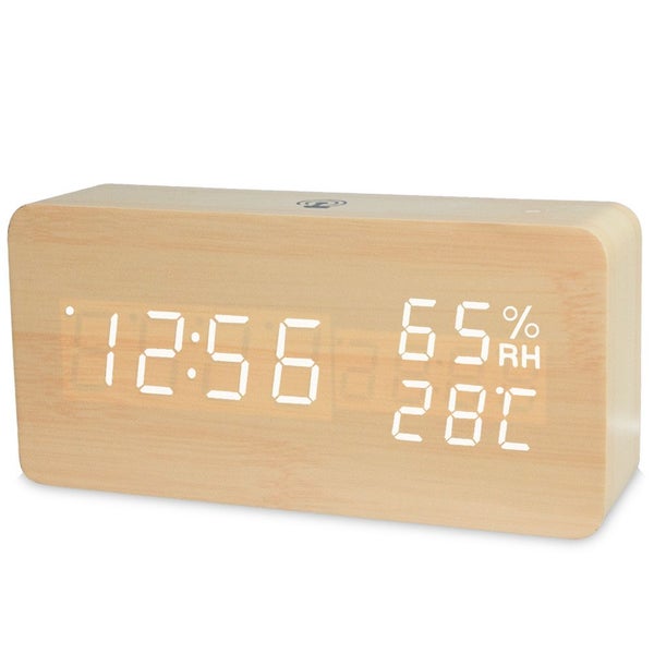 TODO LED Digital Alarm Clock Rechargeable Woodgrain USB Android iOS Control A... Carousel 1