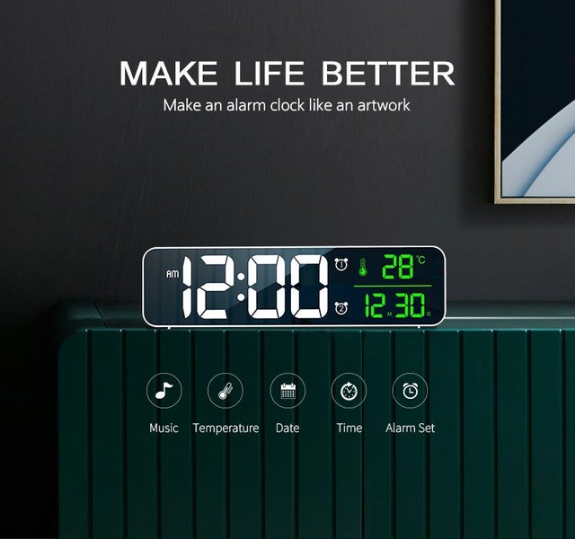 TODO LED Digital Alarm Clock Temperature Music Alarm USB Power Wall Clock - W... Carousel 4