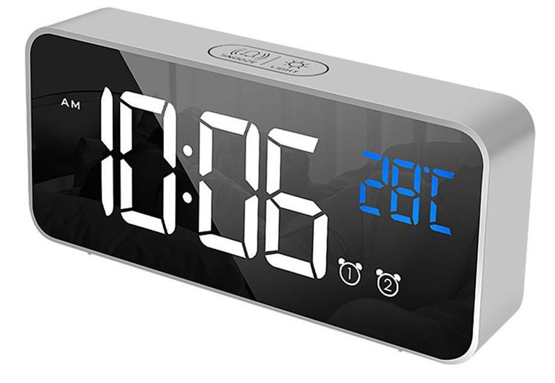 TODO LED Digital Alarm Clock Temperature Music Alarm USB Rechargeable - Silver Carousel 1