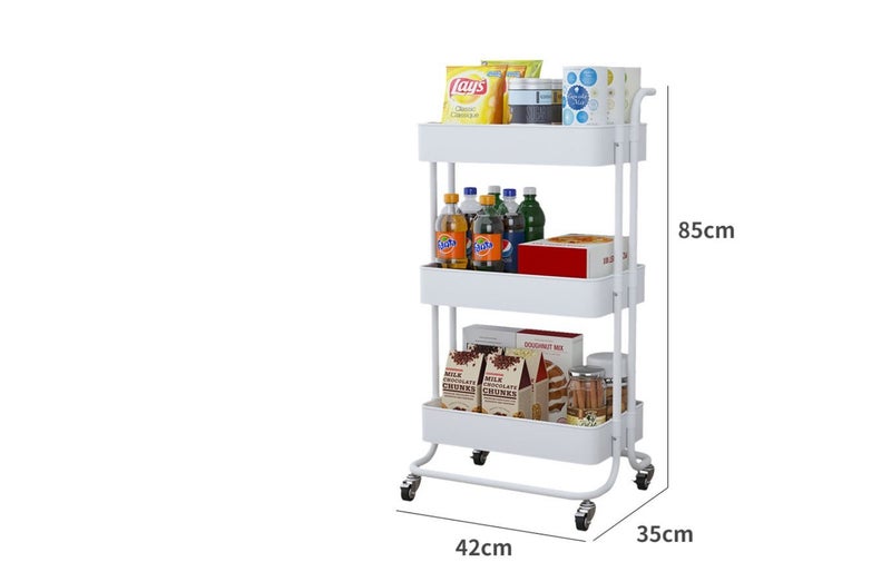 PTN 3 Tier Handle Trolley Mobile Utility Cart Storage Organizer Caster Kitchen Carousel 2