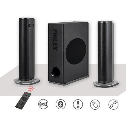 Philex 32in 60W Detachable Bluetooth Soundbar + Wired Subwoofer RCA-In USB HDMI Carousel 2