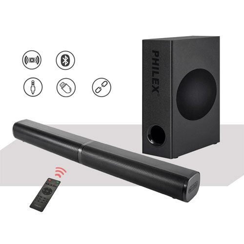Philex 32in 60W Detachable Bluetooth Soundbar + Wired Subwoofer RCA-In USB HDMI Carousel 3