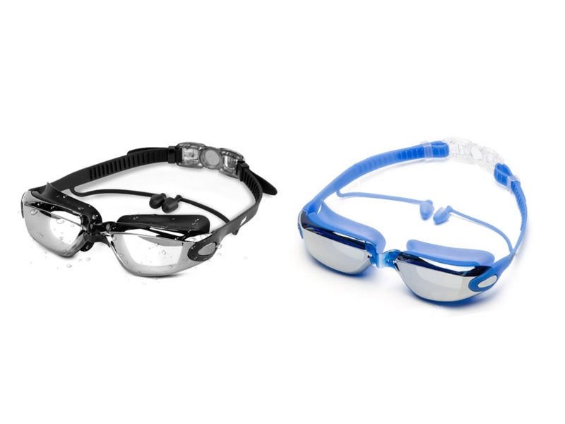 2 X Adult Anti Fog Swim Goggles With Ear Plugs Black and Blue Carousel 1