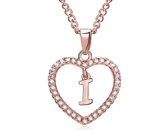 Alphabet Letter I Heart Pendant Chain Necklace Rose Gold Plated Carousel 1