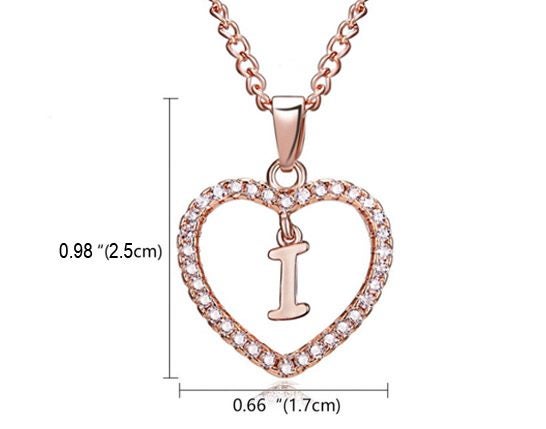 Alphabet Letter I Heart Pendant Chain Necklace Rose Gold Plated Carousel 2