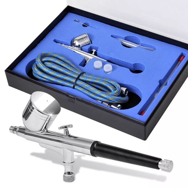 vidaXL Airbrush Set 0.2 / 0.3 / 0.5 mm Nozzles Carousel 1
