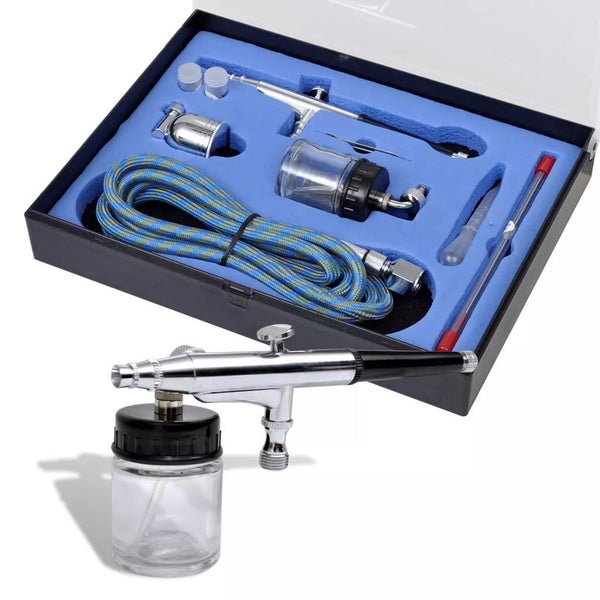 vidaXL Airbrush Set with Glass Jar 0.2 / 0.3 / 0.5 mm Nozzles Carousel 1