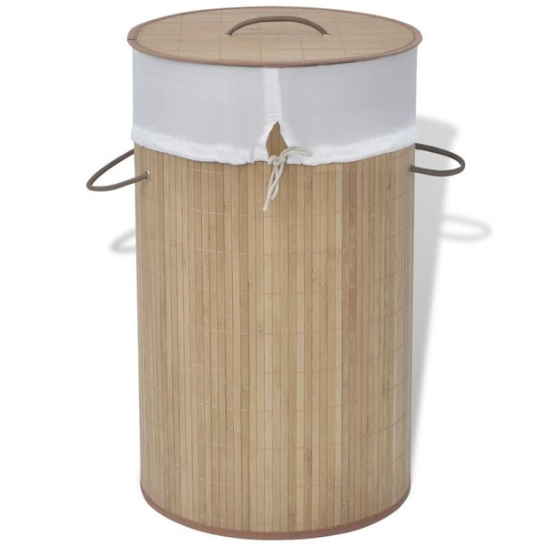 vidaXL Bamboo Laundry Bin Round Natural Carousel 1