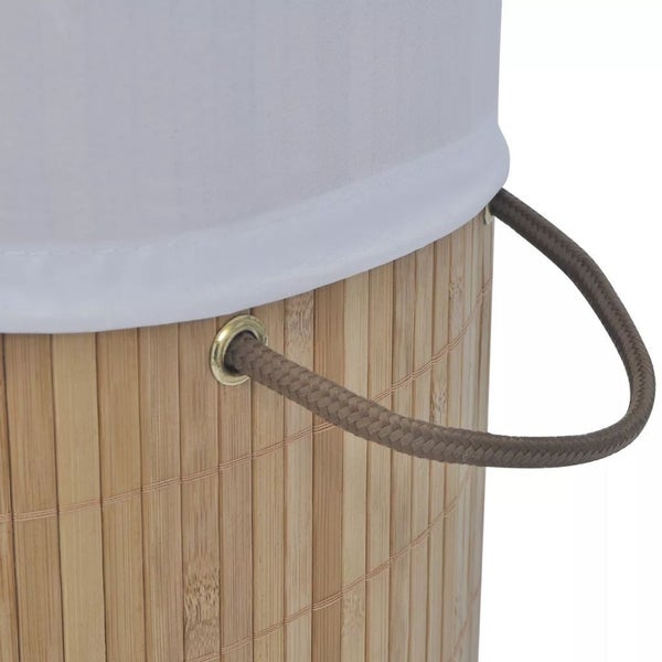 vidaXL Bamboo Laundry Bin Round Natural Carousel 6