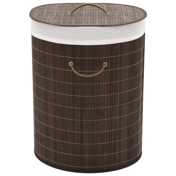 vidaXL Bamboo Laundry Bin Oval Dark Brown Carousel 1