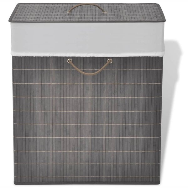 vidaXL Bamboo Laundry Bin Rectangular Dark Brown Carousel 1