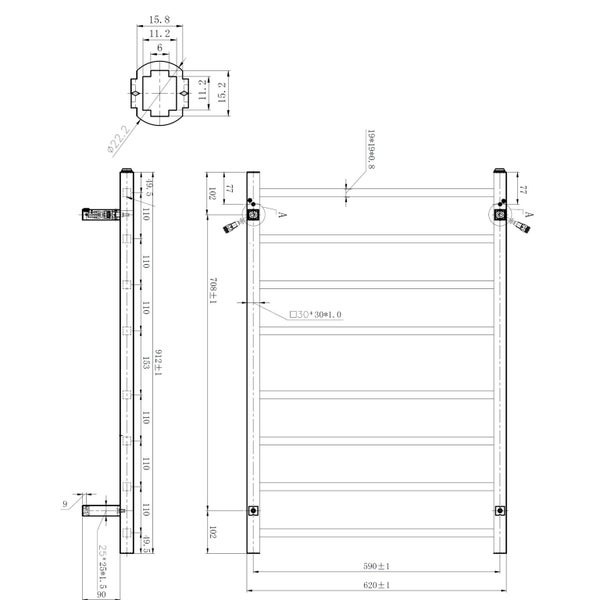 Heated Towel Rail 912x620x120mm Carousel 4