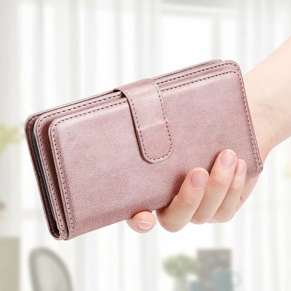 Moto g62 5g case PU leather retro style 10 card triple wallet rose gold Carousel 2