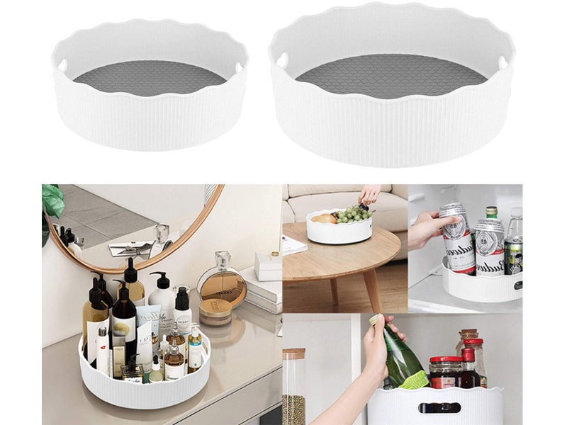 2 X Spinning Turntable Food Condiment Storage Kitchen Spice Rack with Handles Carousel 1