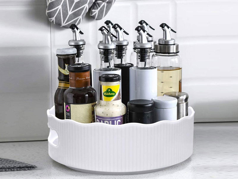 2 X Spinning Turntable Food Condiment Storage Kitchen Spice Rack with Handles Carousel 2