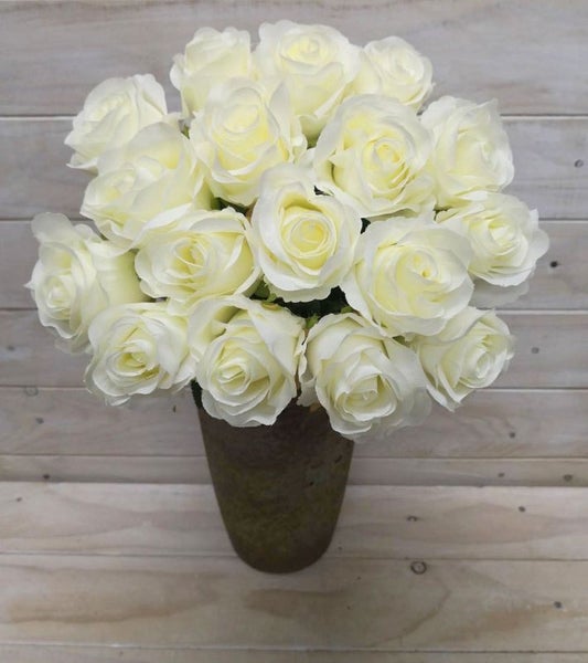 Artificial Rose Bud Bush - 18 Heads (Cream) Carousel 1
