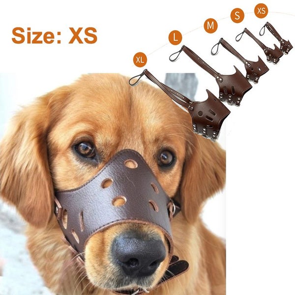 Dog Muzzle Dog Mask dog mouth cover Adjustable Breathable PU Leather Size XS Carousel 1